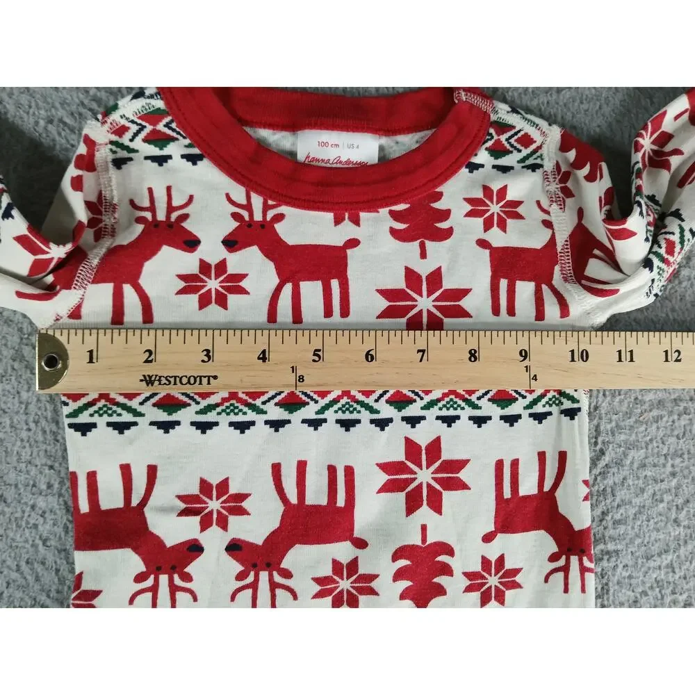 Hanna Andersson Pajama Set Kids 100cm 4 Red Christmas Reindeer Organic Cotton